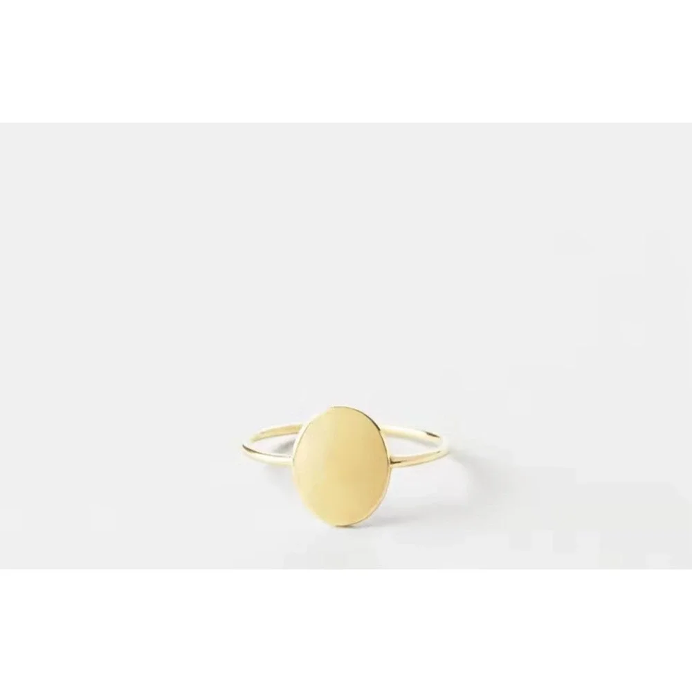 14k‎ Gold over Silver Oval Signet Ring Minimalist Stacking Band Statement Ring